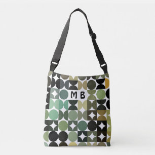 Aangepast groen zwart wit bruin retro kunstpatroon crossbody tas