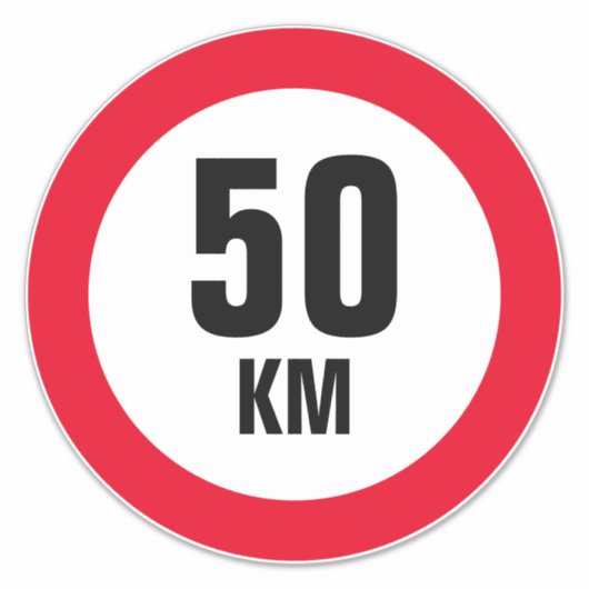 Aangepast grote snelheidslimiet van maximaal 50 km sticker (Voorkant)
