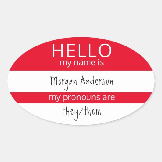 Aangepast HALLO mijn naamwoordspronouns is badge Ovale Sticker (Voorkant)