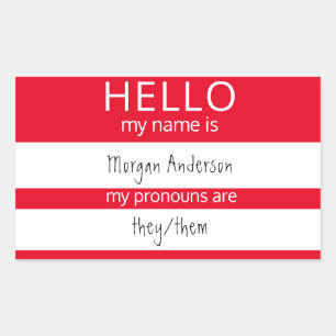 Aangepast HALLO mijn naamwoordspronouns is badge Rechthoekige Sticker