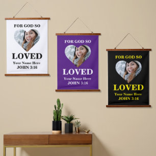 Aangepast hart Bijbel Verse John Christelijke foto Hangend Wandkleed