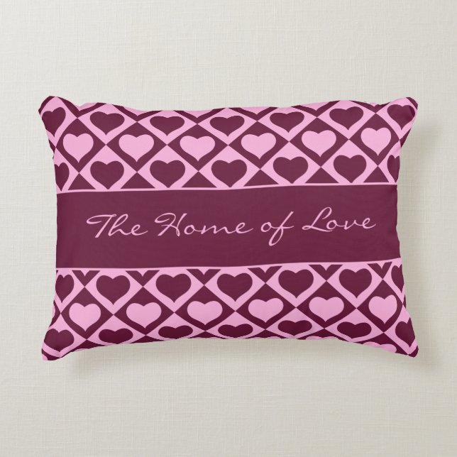 Aangepast Hart Schachbrett Motief Bordeaux Roze -  Accent Kussen (Voorkant)
