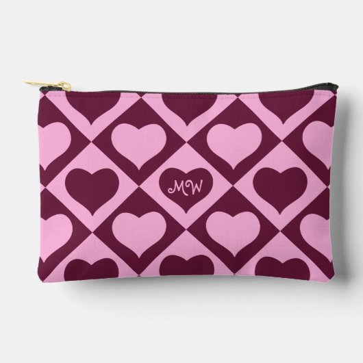 Aangepast Hart Schachbrett Motief Bordeaux Roze - Etui (Voorkant)
