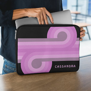 Aangepast Helder Pastel Roze Zwart Retro Patroon Laptop Sleeve