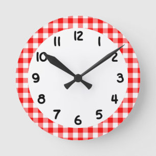 Aangepast, helder rood gingham ronde klok