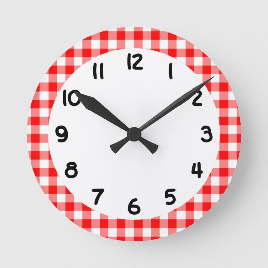 Aangepast, helder rood gingham ronde klok (Voorkant)