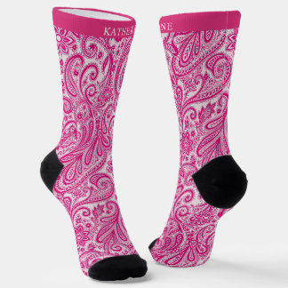 Aangepast helder roze paisley bloemenpatroon sokken