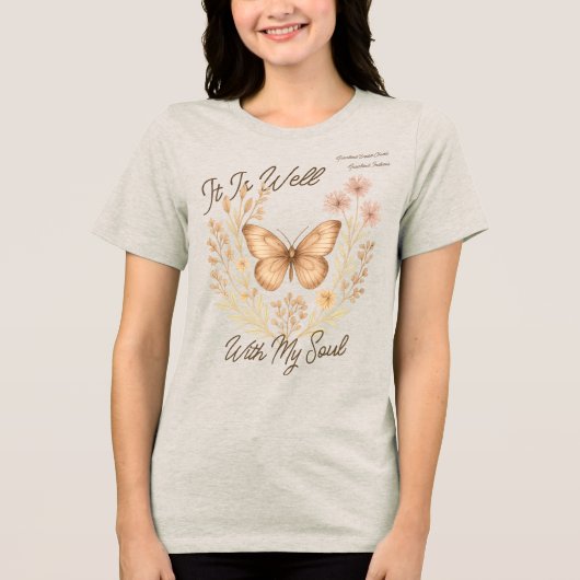 Aangepast "Het is goed met mijn ziel" Boho Butterf Tri-Blend Shirt (Voorkant)