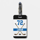 Aangepast hockey Player Name Number Blue Bagagelabel (Achterkant verticaal)