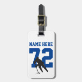 Aangepast hockey Player Name Number Blue Bagagelabel (Voorkant verticaal)