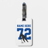Aangepast hockey Player Name Number Blue Bagagelabel (Achterkant verticaal)