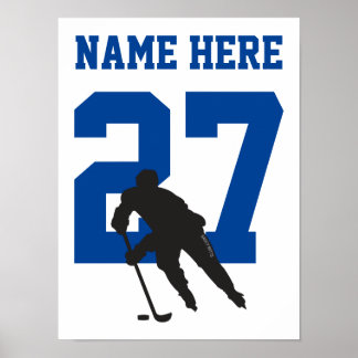 Aangepast hockey Player-nummer Blauw Poster