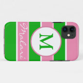 Aangepast Hoesje van Monogram Preppy Stripe iPhone (Achterkant (horizontaal))
