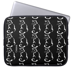 Aangepast Hoesje voor zwarte en witte katten Laptop Sleeve