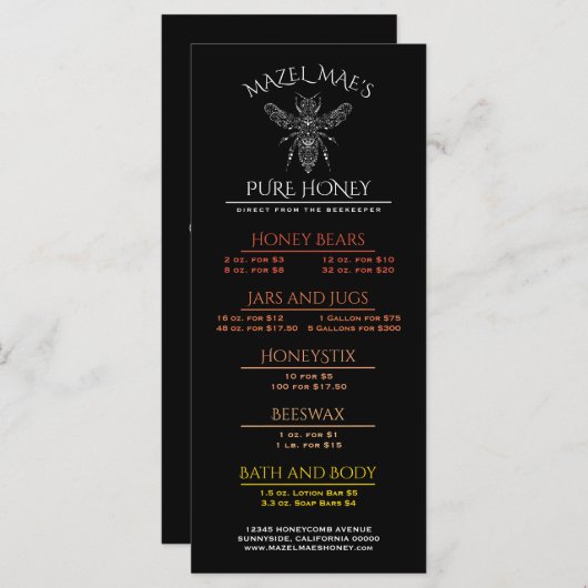 Aangepast honinghondenmenu menu (Voorkant / Achterkant)