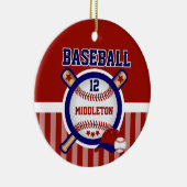 Aangepast ⚾ honkbal | Donkerblauw en rood Keramisch Ornament (Rechts)