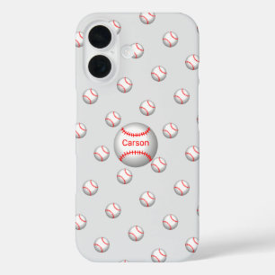 Aangepast honkbal met rode titels iPhone 16 hoesje
