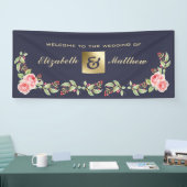 Aangepast huwelijk voor Navy Blue Waterverf Spandoek (Beurs)