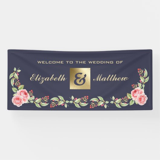Aangepast huwelijk voor Navy Blue Waterverf Spandoek (Horizontaal)
