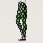 Aangepast Iers Groen Glitter Shamrock Pattern Blac Leggings (Links)