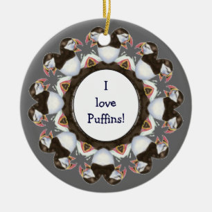 Aangepast "Ik hou van Puffins", Cute Waterverf Bir Keramisch Ornament