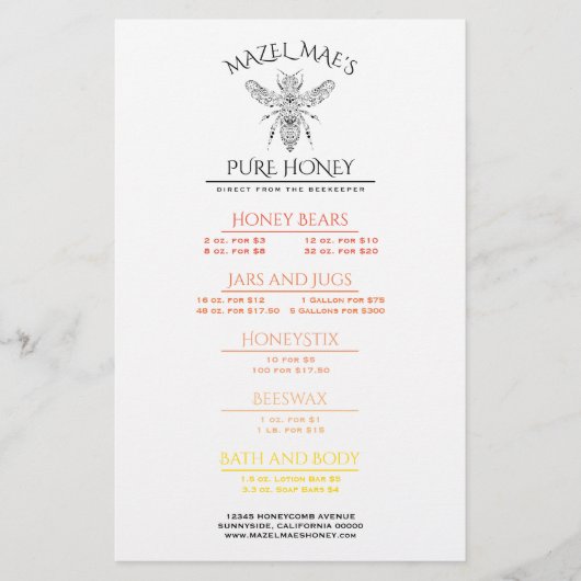 Aangepast Imkerhoningmenu Flyer (Voorkant)