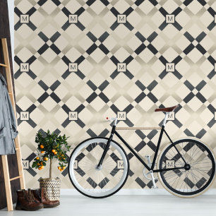 Aangepast Initiaal Beige en Grijs Lattice Verwijde Behang