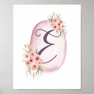 Aangepast Initiaal Cute Baby Girl Pink Watecolor Poster