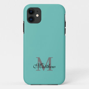 Aangepast initiaal en naamtekst blauwgroen iPhone 11 hoesje