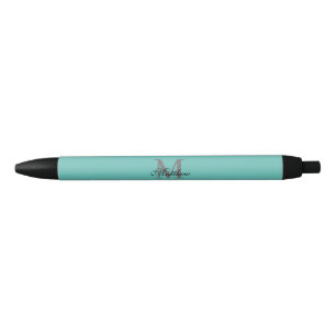Aangepast initiaal en naamtekst blauwgroen zwarte inkt pen