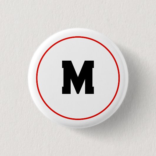 Aangepast initiaal in rode ring ronde button 3,2 cm (Voorkant)
