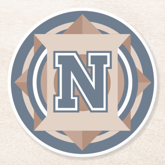 Aangepast Initiaal "N" Monogram Ronde Kartonnen Onderzetter (Voorkant)