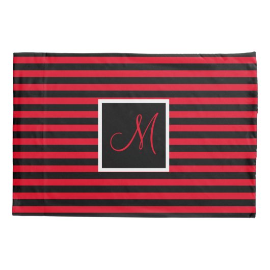 Aangepast Initiaal Rood en Zwart Gestreept Kussensloop (Achterkant)