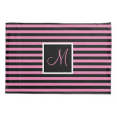 Aangepast Initiaal Roze en Zwart Gestreept Kussensloop (Achterkant)