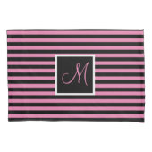 Aangepast Initiaal Roze en Zwart Gestreept Kussensloop (Voorkant)