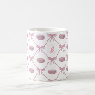 Aangepast Initiaal Roze Girly Coquette Bow & Macar Koffiemok