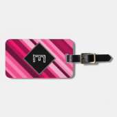 Aangepast Initiaal + Roze/Magenta Stripes Patroon Bagagelabel (Voorkant horizontaal)
