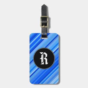 Aangepast Initiaal + Stripes blauw patroon Bagagelabel