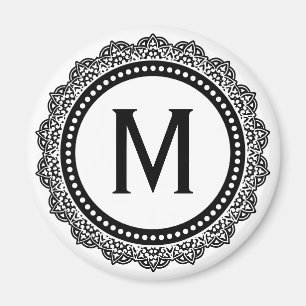 Aangepast Initiaal voor zwart-wit Medallion Magneet