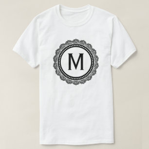 Aangepast Initiaal voor zwart-wit Medallion T-shirt