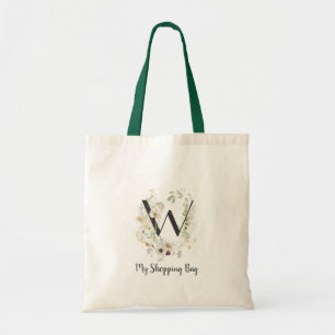 Aangepast Initiaal W met zachte kleur Wilde bloeme Tote Bag