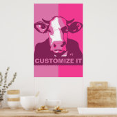 AANGEPAST IT Roze Pop Art Koe Poster (Keuken)
