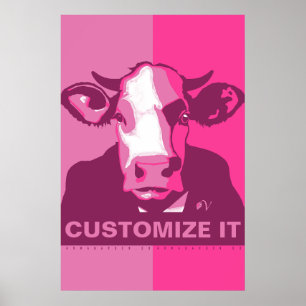 AANGEPAST IT Roze Pop Art Koe Poster