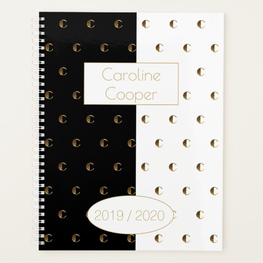 Aangepast jaar 2019 2020 zwart-wit goudmonogram C Planner (Voorkant)