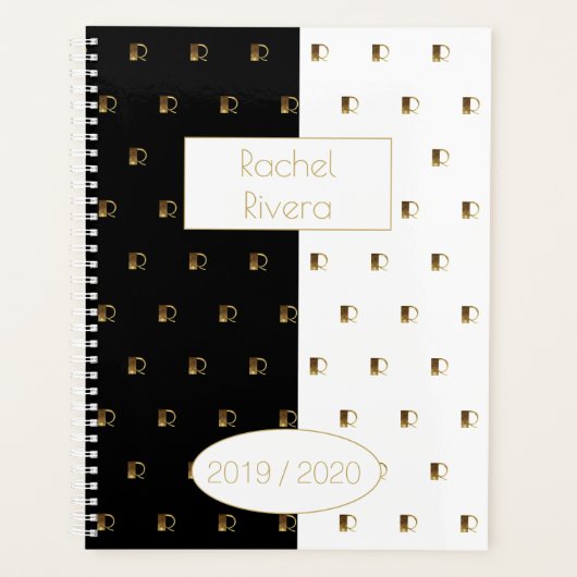 Aangepast jaar 2019 2020 zwart-wit goudmonogram R Planner (Voorkant)