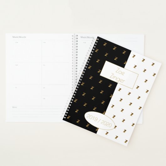 Aangepast jaar 2019 2020 zwart-wit goudmonogram Z Planner (Display)