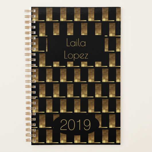 Aangepast jaar 2019 zwart goudmonogram L legant Planner (Voorkant)
