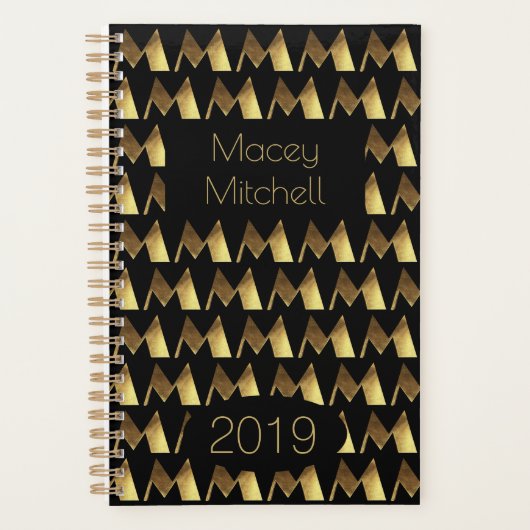 Aangepast jaar 2019 zwart goudmonogram M legant Planner (Voorkant)