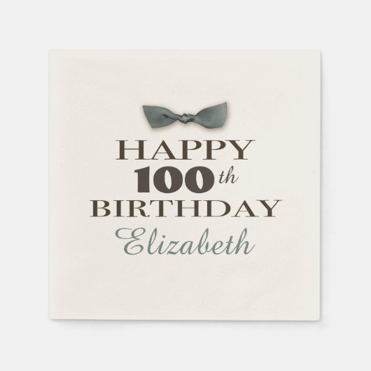 Aangepast jaar | Antiek Happy Birthday Brown/Slate Servetten (Voorkant)