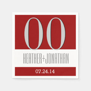 Aangepast jaar Jubileum Modern Red en Silver V23 Servetten